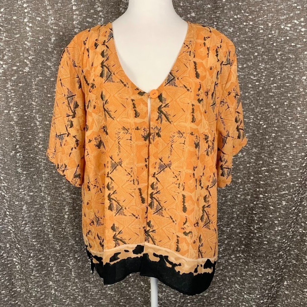Vintage Millenium Orange Short Sleeve Blouse‎ Boho Retro Women's 24